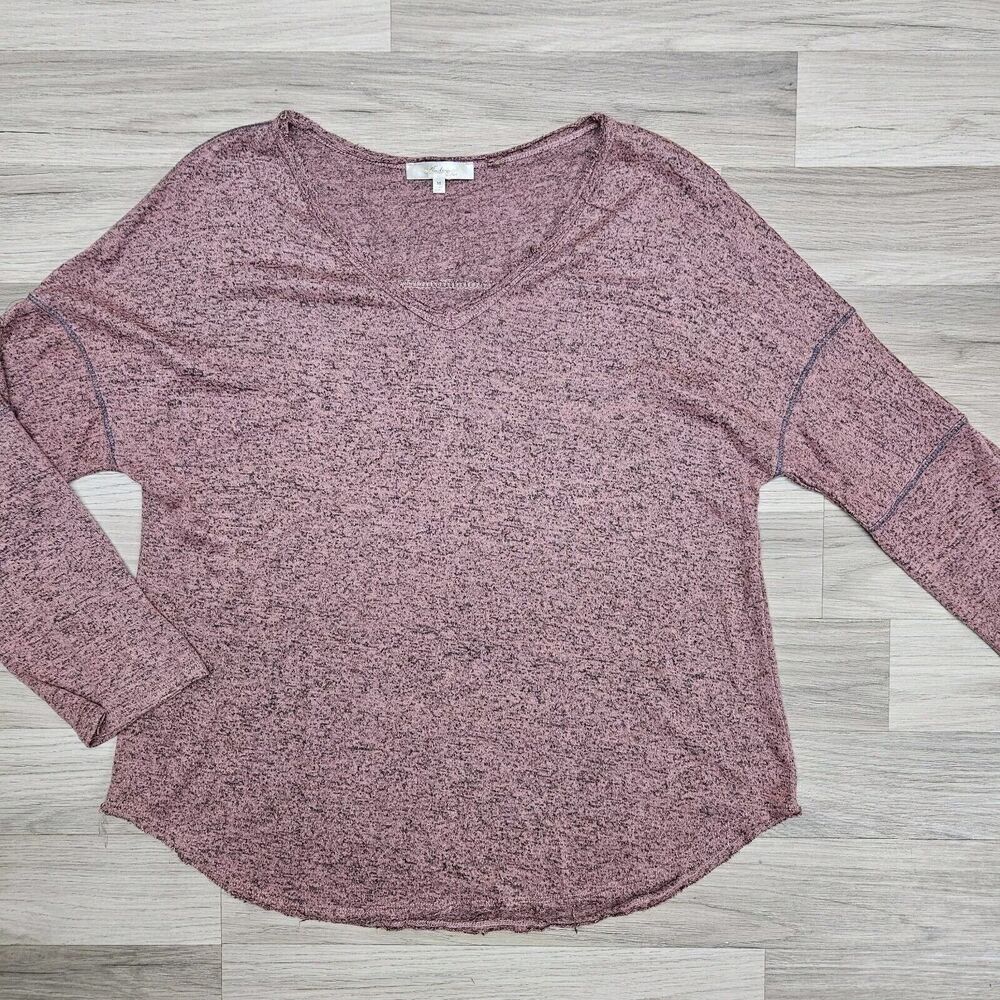 Andree By Unit Womens Mauve Pink Longsleeve V-neckline Raw Edge Shirt Medium